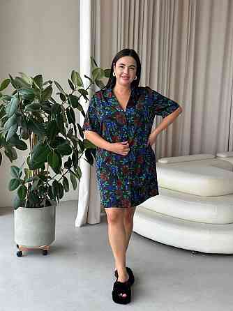 Жіноча шовкова нічна сорочка великих розмірів Ночнушка PLUS SIZE Одяг для дому Сукня для сну з візерунками Одеса