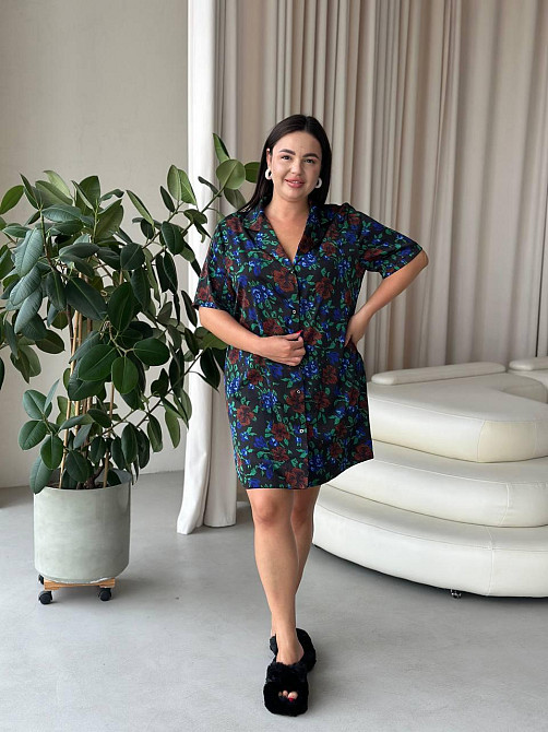 Жіноча шовкова нічна сорочка великих розмірів Ночнушка PLUS SIZE Одяг для дому Сукня для сну з візерунками Одеса - фото 5