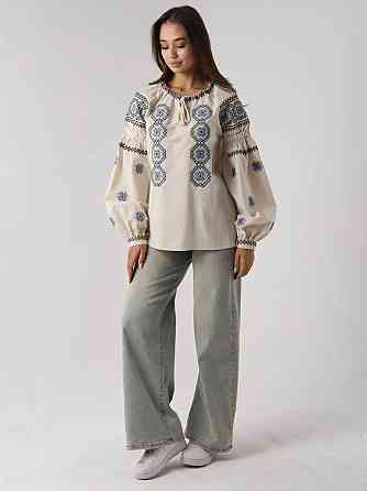 Женская стильная современная вышиванка с завязками 80% хлопок, 20% полиэстер 46 Одесса