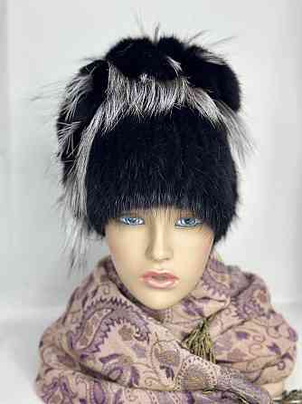 Шапка хутряна жіноча водоспад Єлєна з кролика Чорний Харків
