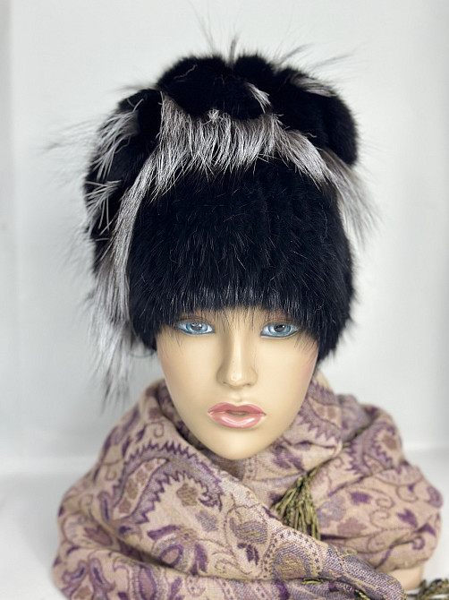 Шапка хутряна жіноча водоспад Єлєна з кролика Чорний Харків - фото 3