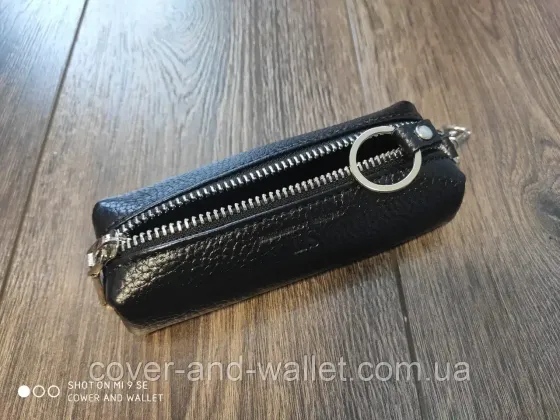 Черная ключница на молнии из натуральной кожи (тубус) ST Leather Киев