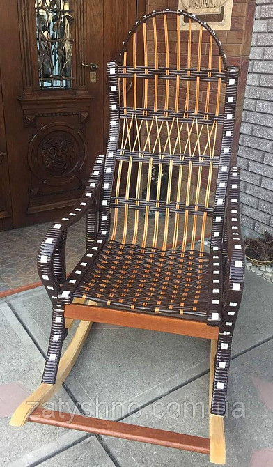 Гойдалка крісло чорна | крісло-гойдалка ротанг | крісло гойдалка плетене з підставкою для ніг Київ - фото 6