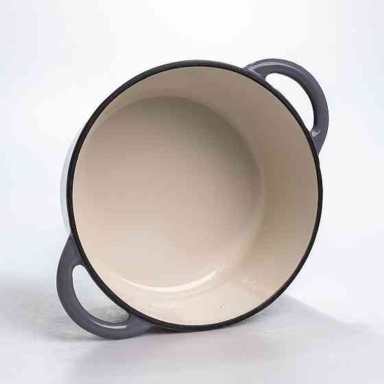 Каструля чавунна 2.5 л емальована з кришкою посуд для тушкування запікання томління кухонна Сіра HP-1-14-GREY Коломия