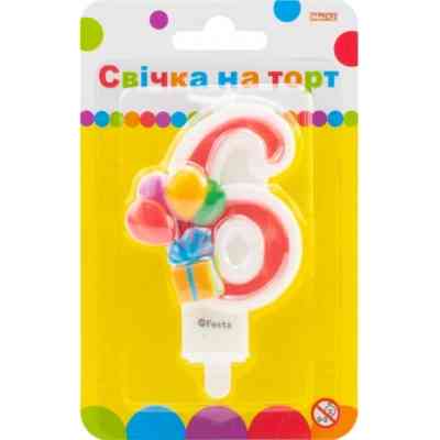 Свічка Maxi двостороння "6" із зображенням надувних кульок висотою 7,62 см (MX622069-6) Вінниця