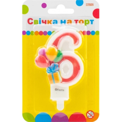 Свеча Maxi двостороння "6" із зображенням надувних кульок висотою 7,62 см (MX622069-6) Винница - изображение 1