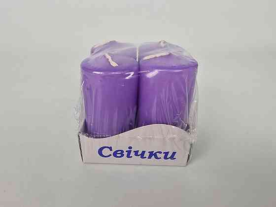 Цветная Цилиндр парафиновая свеча (40/80) ФИОЛЕТОВАЯ крашеная  внутри белая (4 шт) Харьков