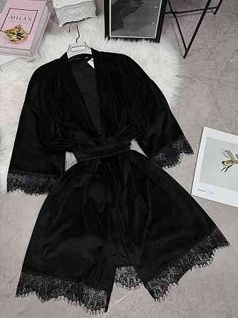 Жіночий домашній халат на запах велюр з мереживом Одеса