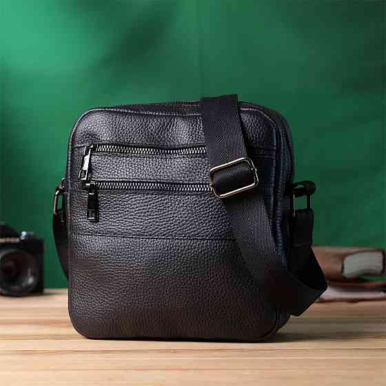 Мужская сумка мессенджер из зернистой натуральной кожи Shvigel 22847 Черная Киев