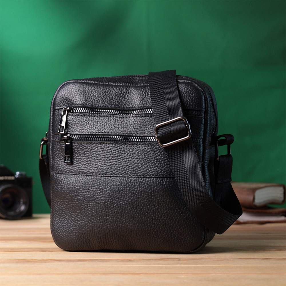 Мужская сумка мессенджер из зернистой натуральной кожи Shvigel 22847 Черная Киев - изображение 3