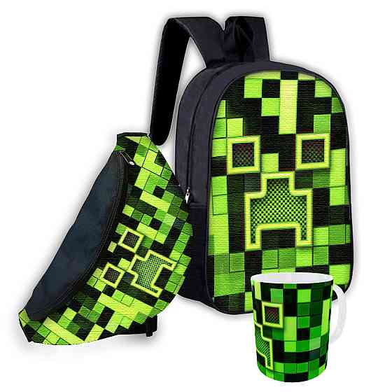 Набір дитячий Майнкрафт Кріпер "Minecraft" рюкзак 36х27см сумка-бананка, кружка з принтом для хлопчика (01560) Київ