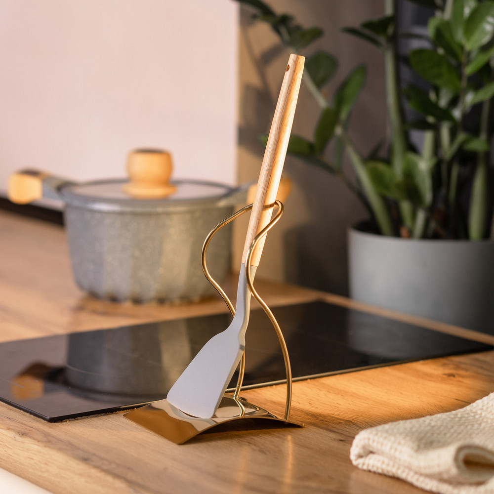 Подставка под половник лопаточку или ложку 12×10.5×17 см из нержавеющей стали Золото HP-19-15-G Киев - изображение 5