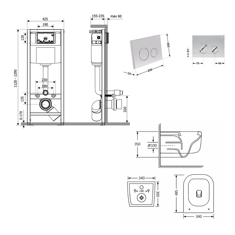 Готовое решение Qtap для ванной комнаты: подвесной унитаз Gemini Ultra Quiet 485×340×350 + комплект инсталляции Nest 4 в 1 Киев - изображение 2