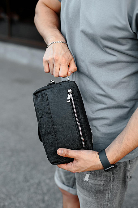 Кожаная барсетка, клатч из натуральной зернистой кожи SKILL Bronx (Черный) Сумы - изображение 7