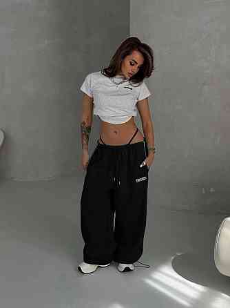 Жіночі стильні штани оверсайз-джогери двонитка Чорний Одеса