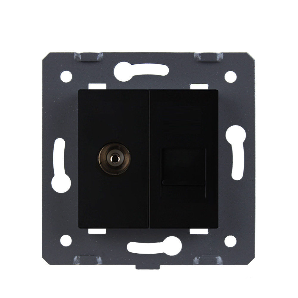 LIVOLO Розетка LIVOLO телевізійна + комп'ютерна RJ-45 (8P8C Cat.6), чорна, з пилозахистом, моду Коломия - фото 8