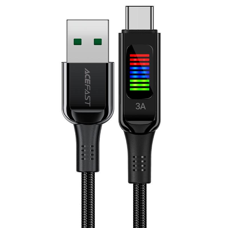 Кабель ACEFAST C7-04 USB to Type-C 3A, 1.2m, nylon, zinc connectors, LED, Black Киев - изображение 1