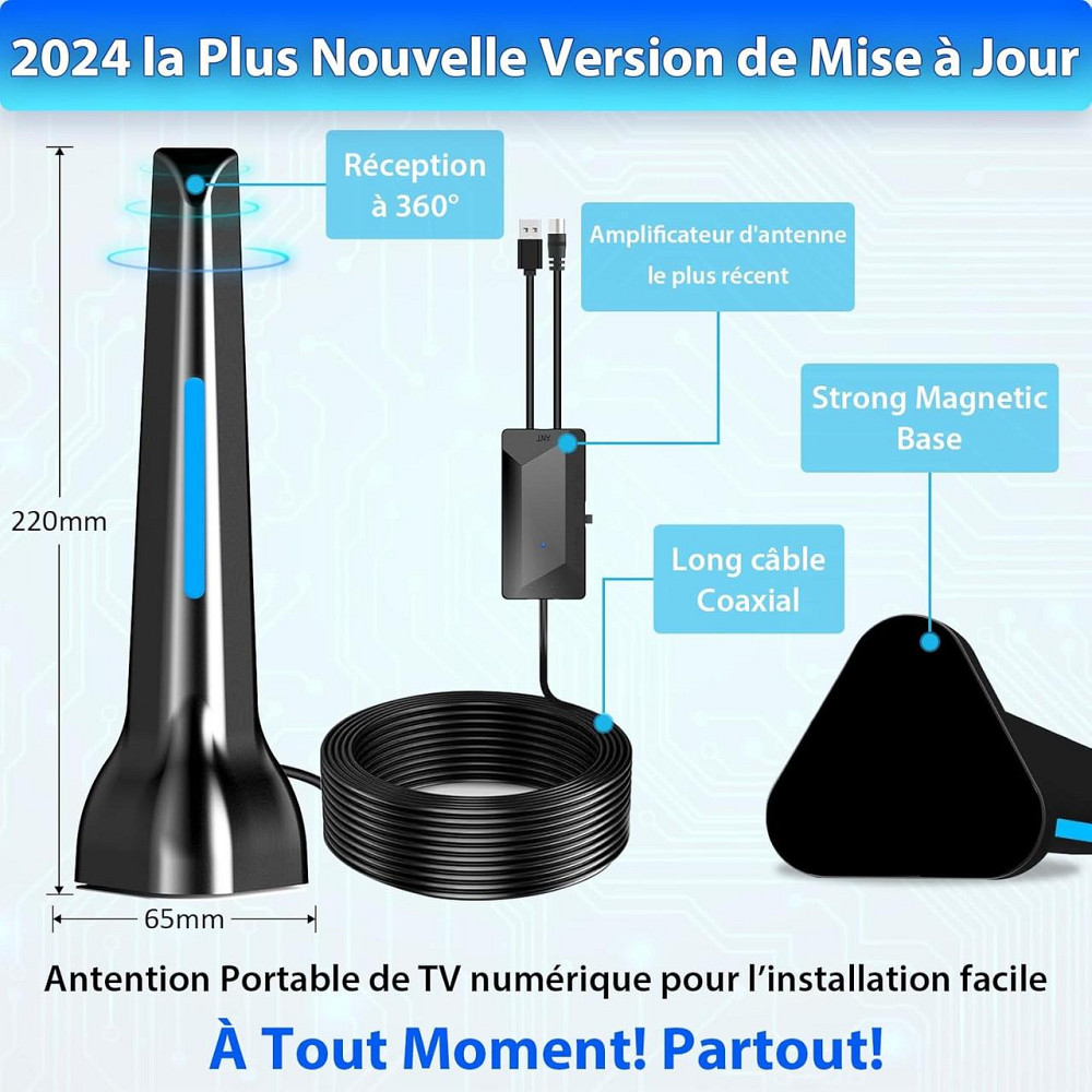 Внутрішня телевізійна антена DTB TECH, потужний потужний підсилювач TNT HD 2024 - внутрішній великий діапазон 360° 420 км - сильн Київ - фото 3