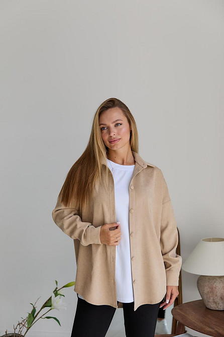 Женская рубашка для беременных стиля oversize из микровельвета Varna размер L-XL Lullababe бежевая Кривой Рог - изображение 5