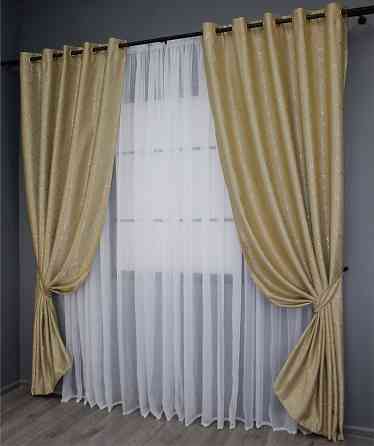 Комплект штор на люверсах VR-Textil Льон Савана № 982ш Бежевий 150х250 см 2 шт (37-0099) Київ