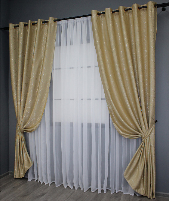 Комплект штор на люверсах VR-Textil Льон Савана № 982ш Бежевий 150х250 см 2 шт (37-0099) Київ - фото 3