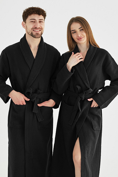 Женский вафельный халат Ideal Textile длинный черный (56861162) Черновцы - изображение 1