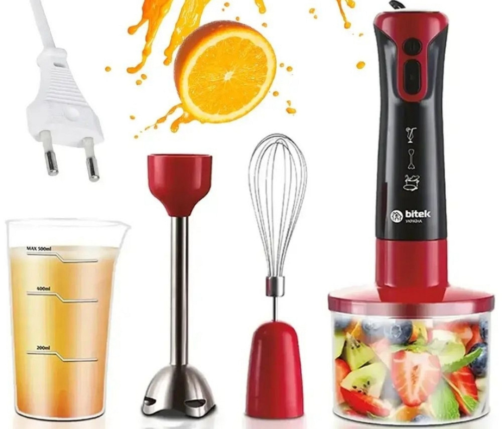 Погружной блендер 4в1 с чашей 500 мл, 1800 Вт,BT-293R измельчитель. Киев - изображение 7