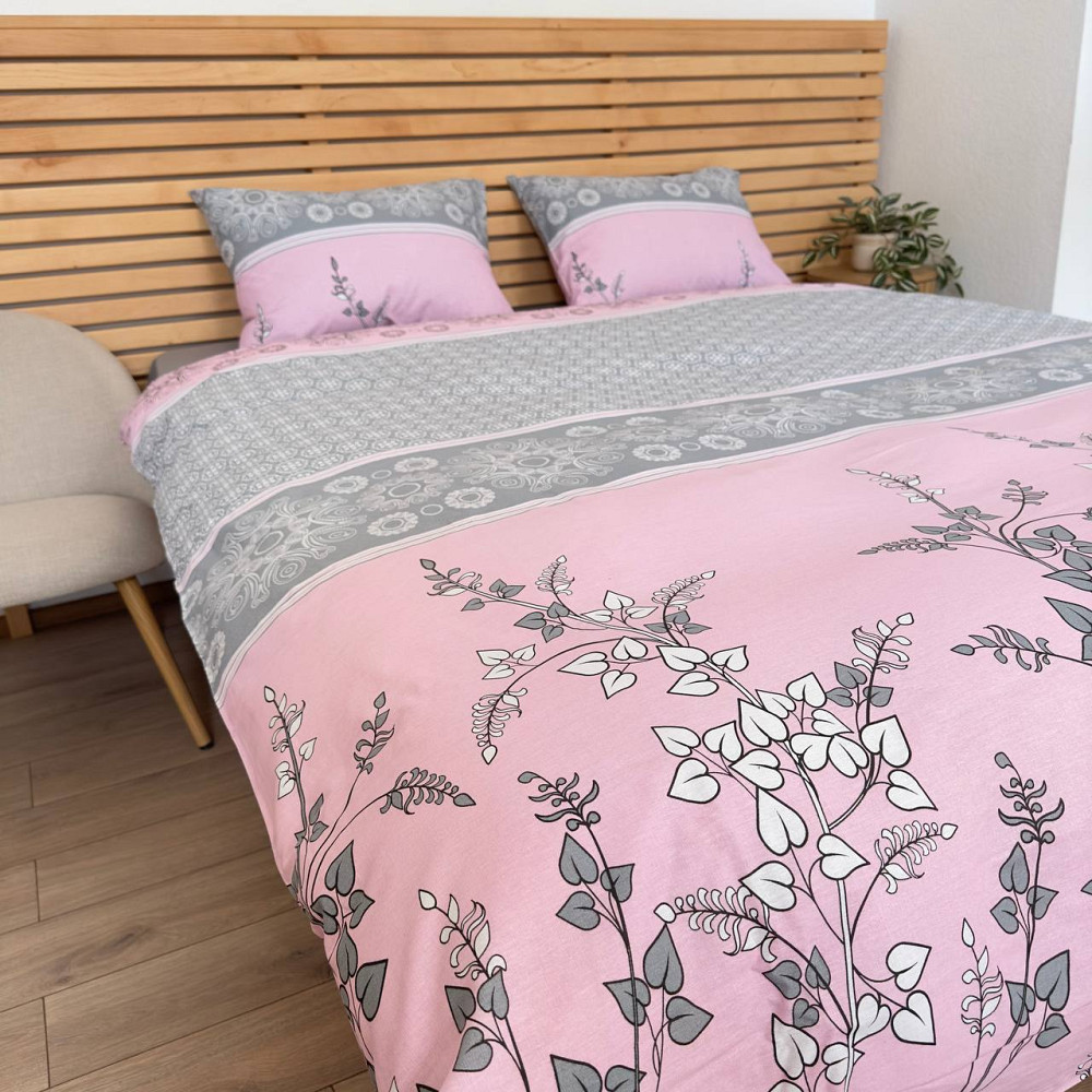 Постельное белье бязь Евро Орнамент 100% хлопок YouStar (Розовый с серым) Сумы - изображение 7