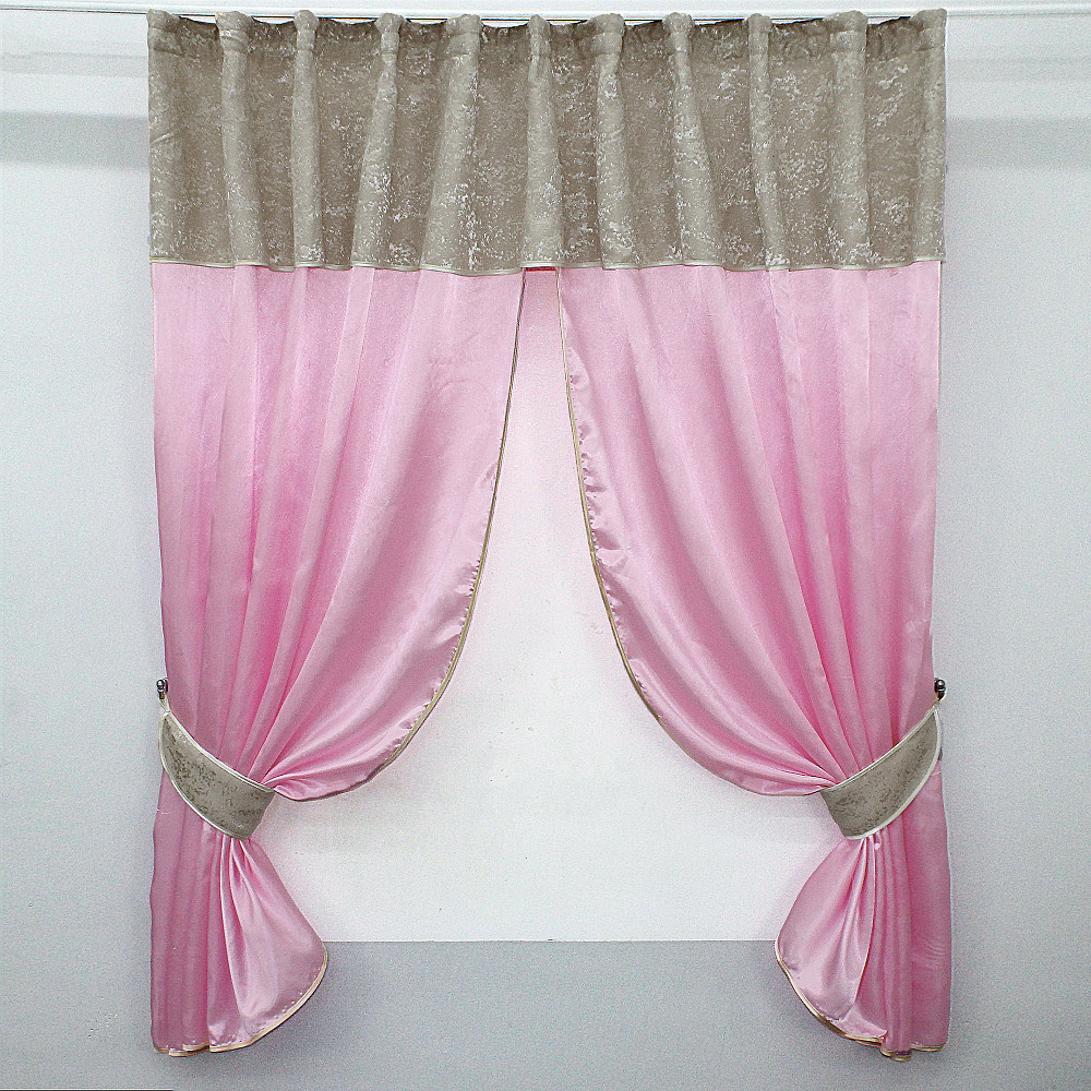 Кухонные шторы VR-Textil № 073к с ламбрекеном и подхватами розовый со светло-бежевым 270х170 см (52-0294) Киев - изображение 1