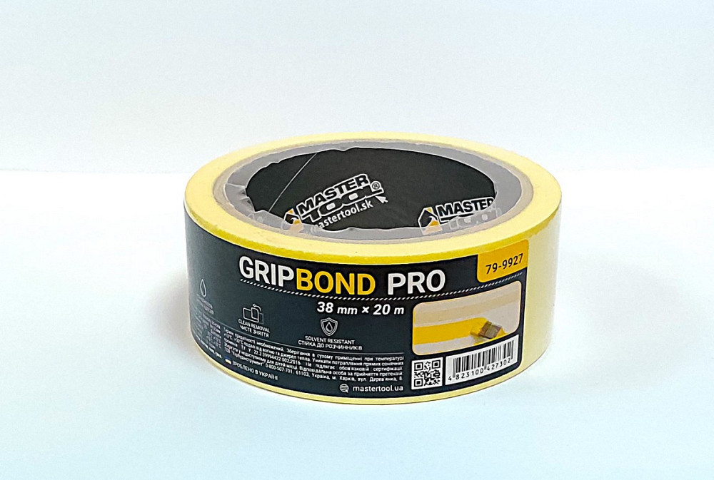 MASTERTOOL Стрічка малярна універсальна MASTERTOOL GripBond Pro 38 мм×20 м жовта 79-9927 Коломыя - изображение 1