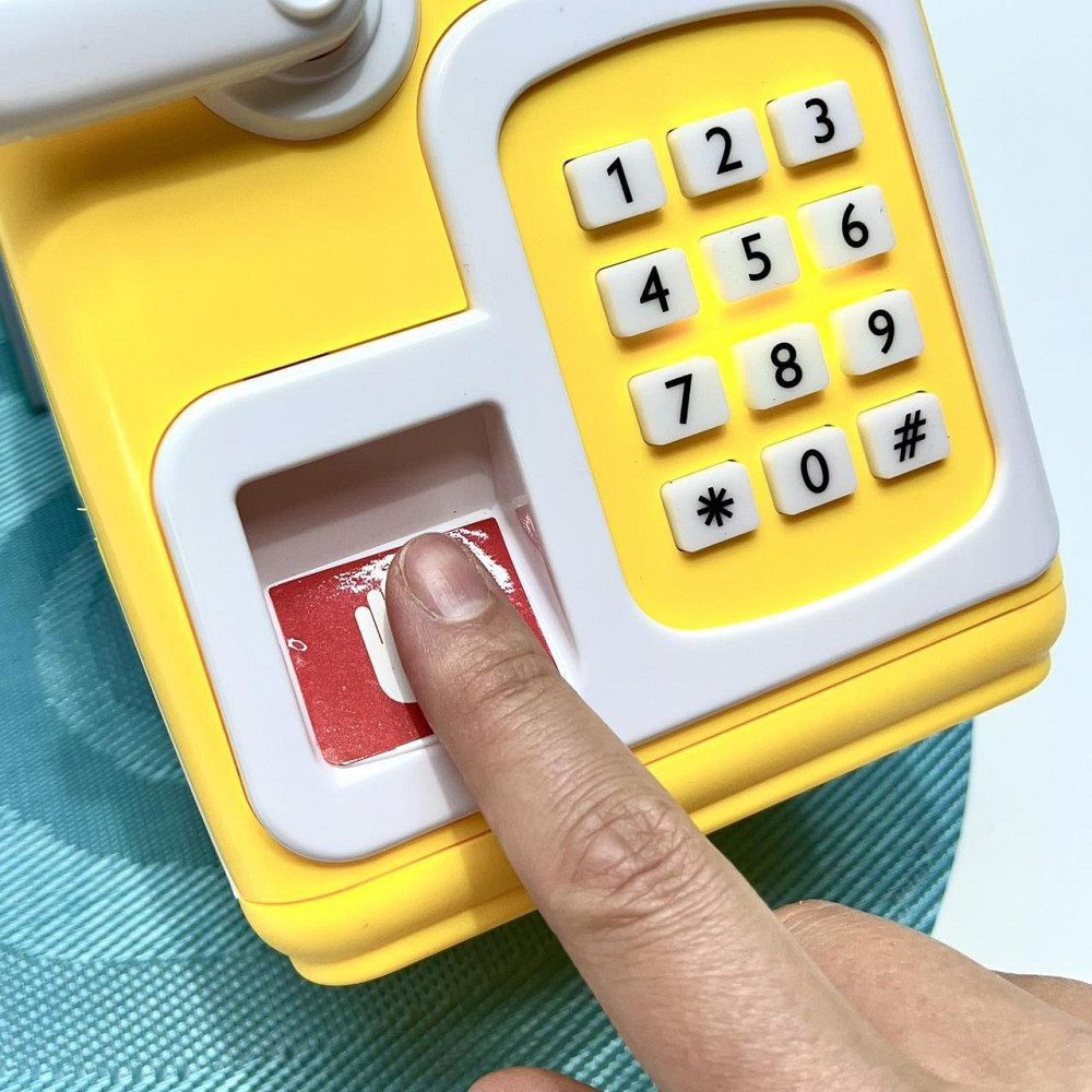 Сейф-скарбничка дитяча зі сканером відбитка пальця та кодовим замком затягує купюри звук підсвічування Жовтий (MK 5411) Чернігів - фото 8