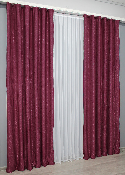 Шторна тканина льон рогожка, колекція "Савана" колір бордовий 571ш Київ - фото 7