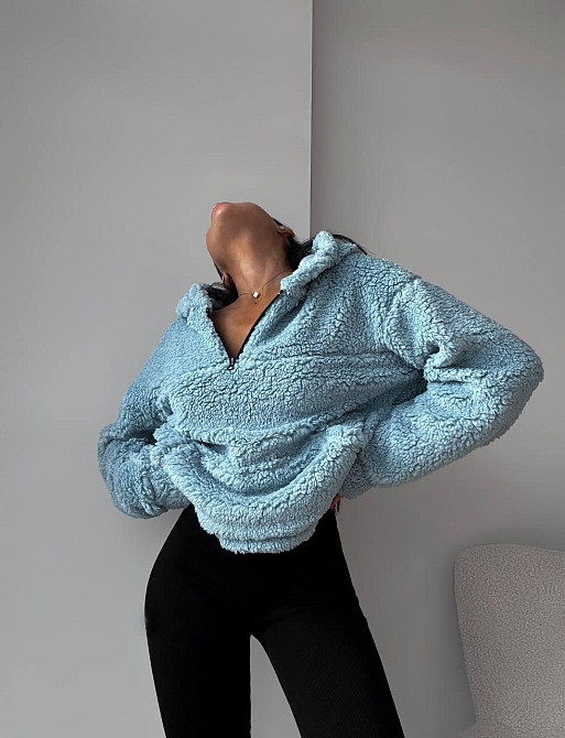 Стильний жіночий теплий костюм двійка Тедди, рубчик щільний із начосом Блакитний, 42/44 Одеса - фото 2