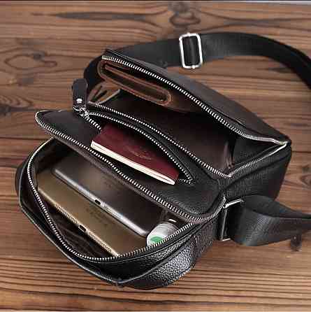 Мужская сумка-барсетка через плечо с ручкой 21х26х6 сумка мессенджер кожаная Tiding Bag M616932 черная Киев