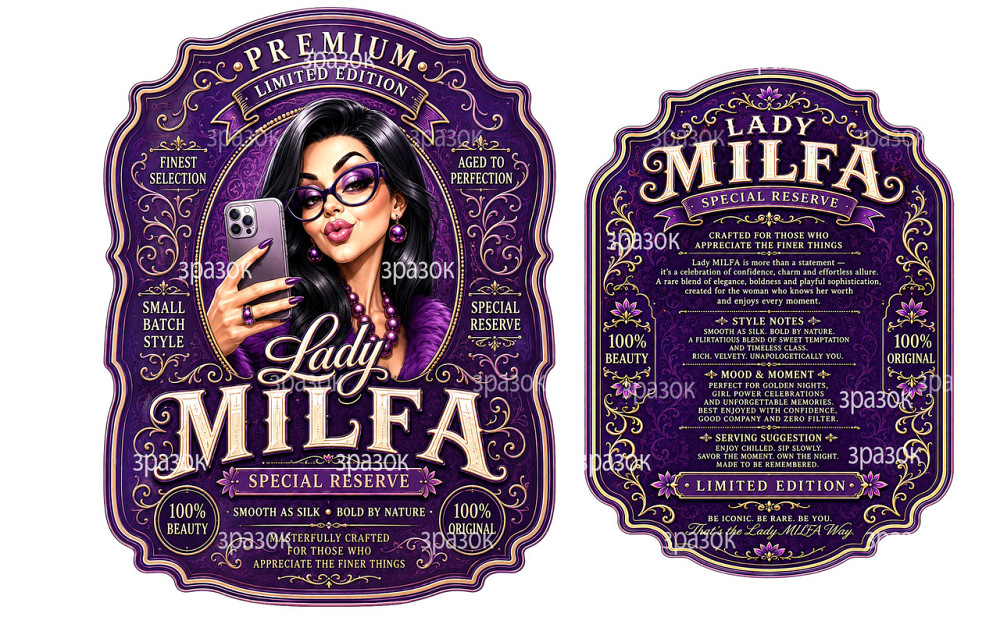 Этикетки на бутылку Lady MILFA, прикольный подарок женщине, шуточная премиальная этикетка на алкоголь Одесса - изображение 1