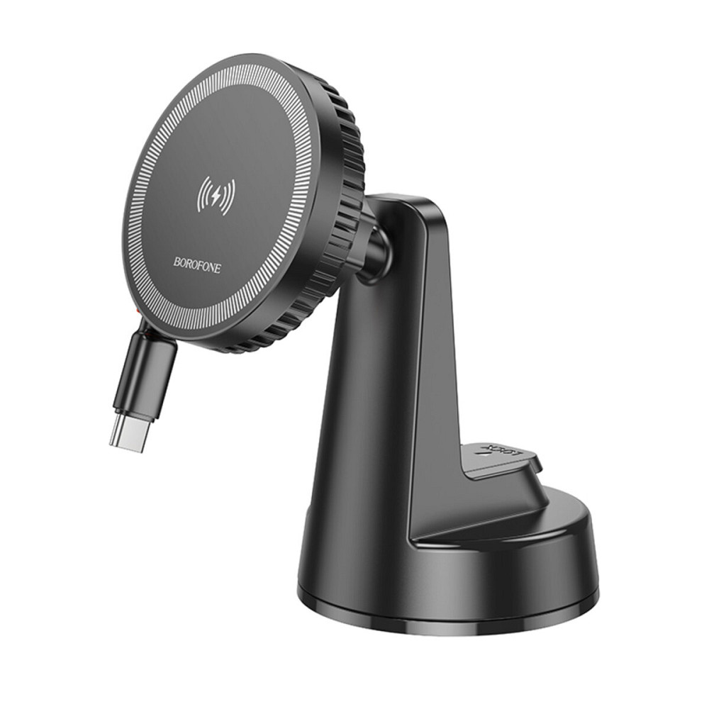 Тримач для мобiльного з БЗП BOROFONE BH208 Mona retractable magnetic wireless fast charging car holder(center console) Black (6941991108624) Київ - фото 1
