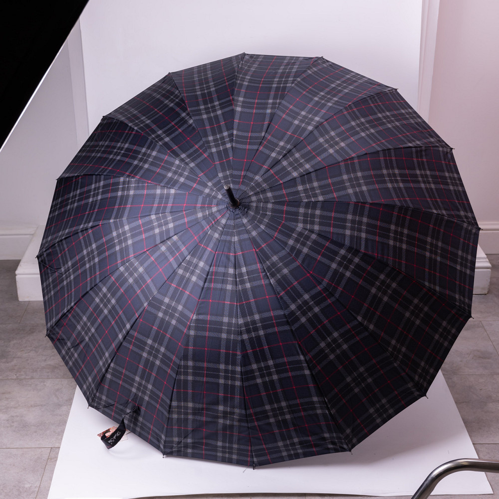 Класична парасолька-тростина напівавтомат з поліестеру 16 спиць діаметр 117 см Синя HP-23-4BL Коломыя - изображение 1