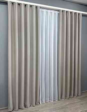 Комплект готових штор VR-Textil Блекаут Midnight № 1672ш Сіро-бежевий 100х290 см 2 шт (31-825) Київ