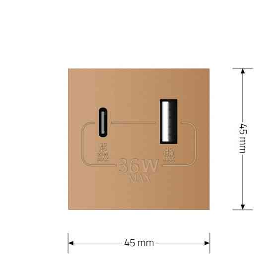 Розетка LIVOLO USB-A + USB-C PD 36Вт, золота, швидке заряджання, Power Delivery QC 3.0, модуль (VL-FCUA18W.UC18W-2AP) Коломыя