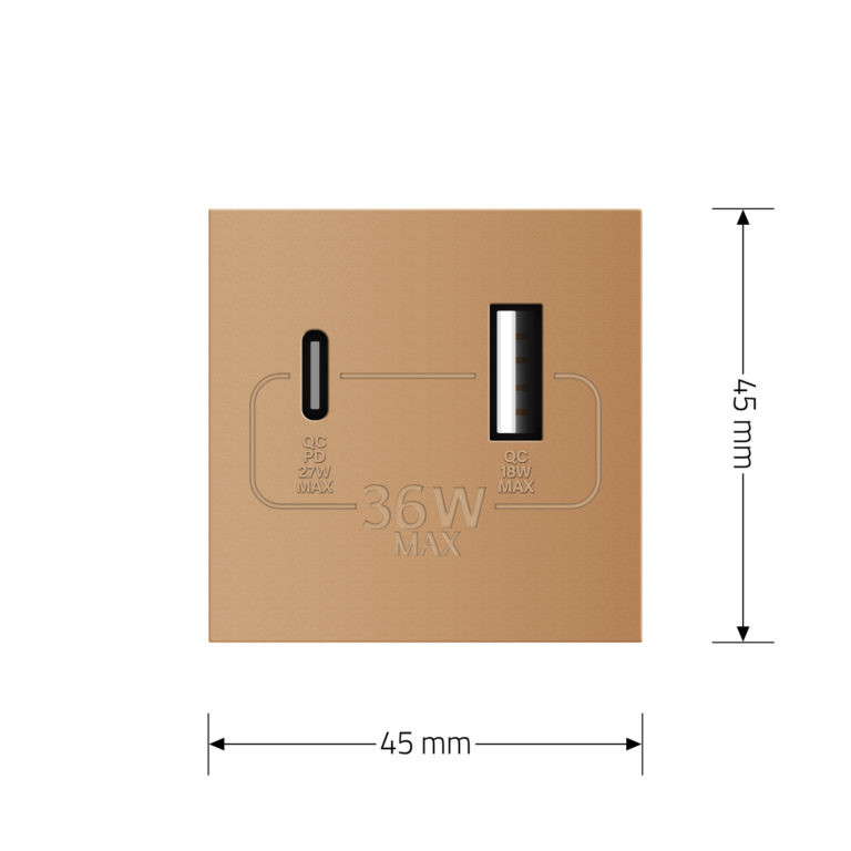 Розетка LIVOLO USB-A + USB-C PD 36Вт, золота, швидке заряджання, Power Delivery QC 3.0, модуль (VL-FCUA18W.UC18W-2AP) Коломыя - изображение 4