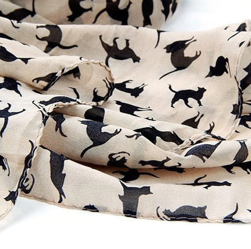 Шарф с котами женский 146 на 47 см бежево-черный Киев - изображение 4