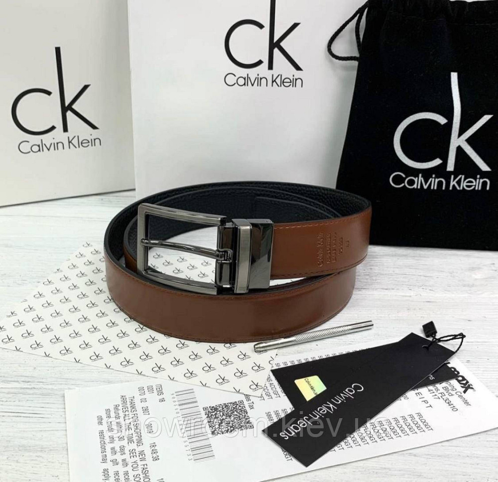 Двусторонний кожаный ремень в подарочной упаковке (454) черный/светло коричневый Киев - изображение 6