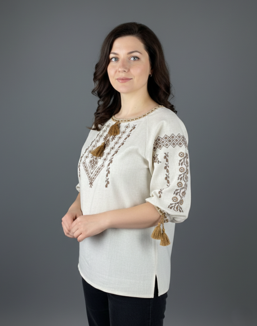 Лляна жіноча вишита блуза у всіх розмірах з геометричним орнаментом Київ - фото 3