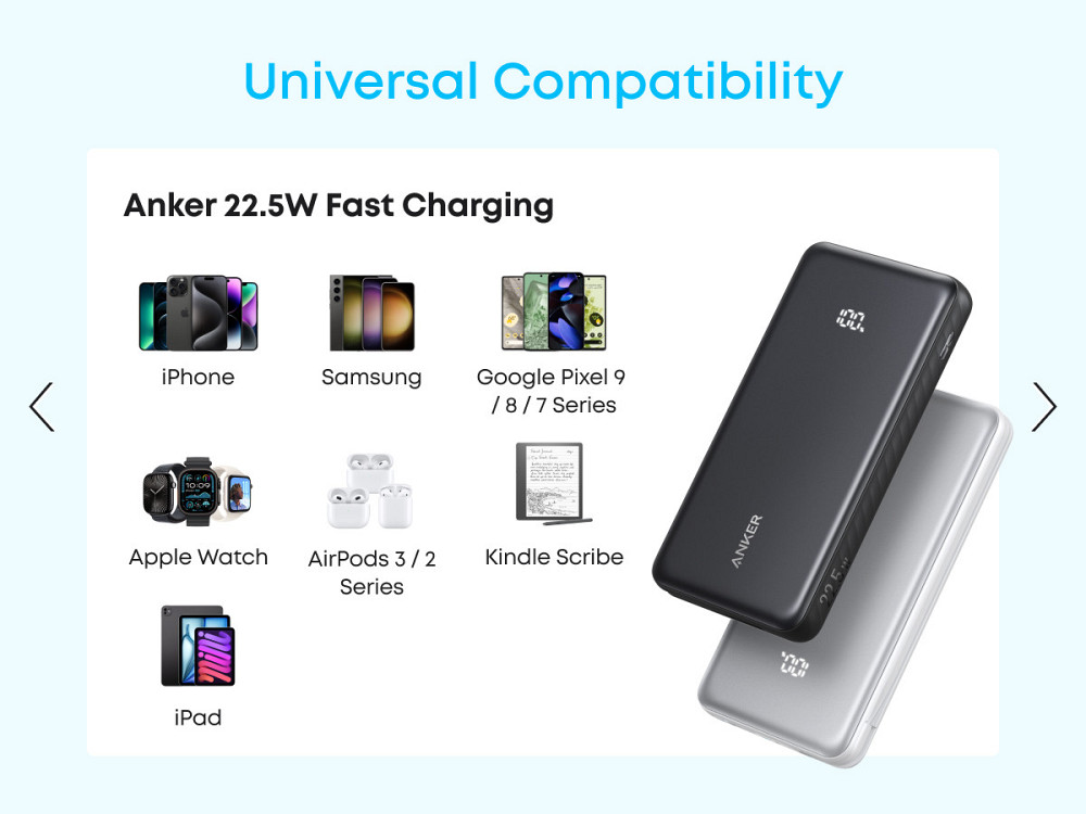 Портативний зарядний пристрій Anker - 20000 mAh 22.5W Built-In USB-C Cable White (7227885) Київ - фото 7
