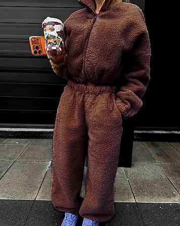 Женский стильный теплый костюм двойка из барашка Шоколад Одесса