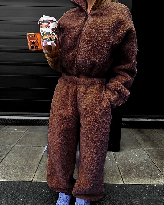 Женский стильный теплый костюм двойка из барашка Шоколад Одесса - изображение 3