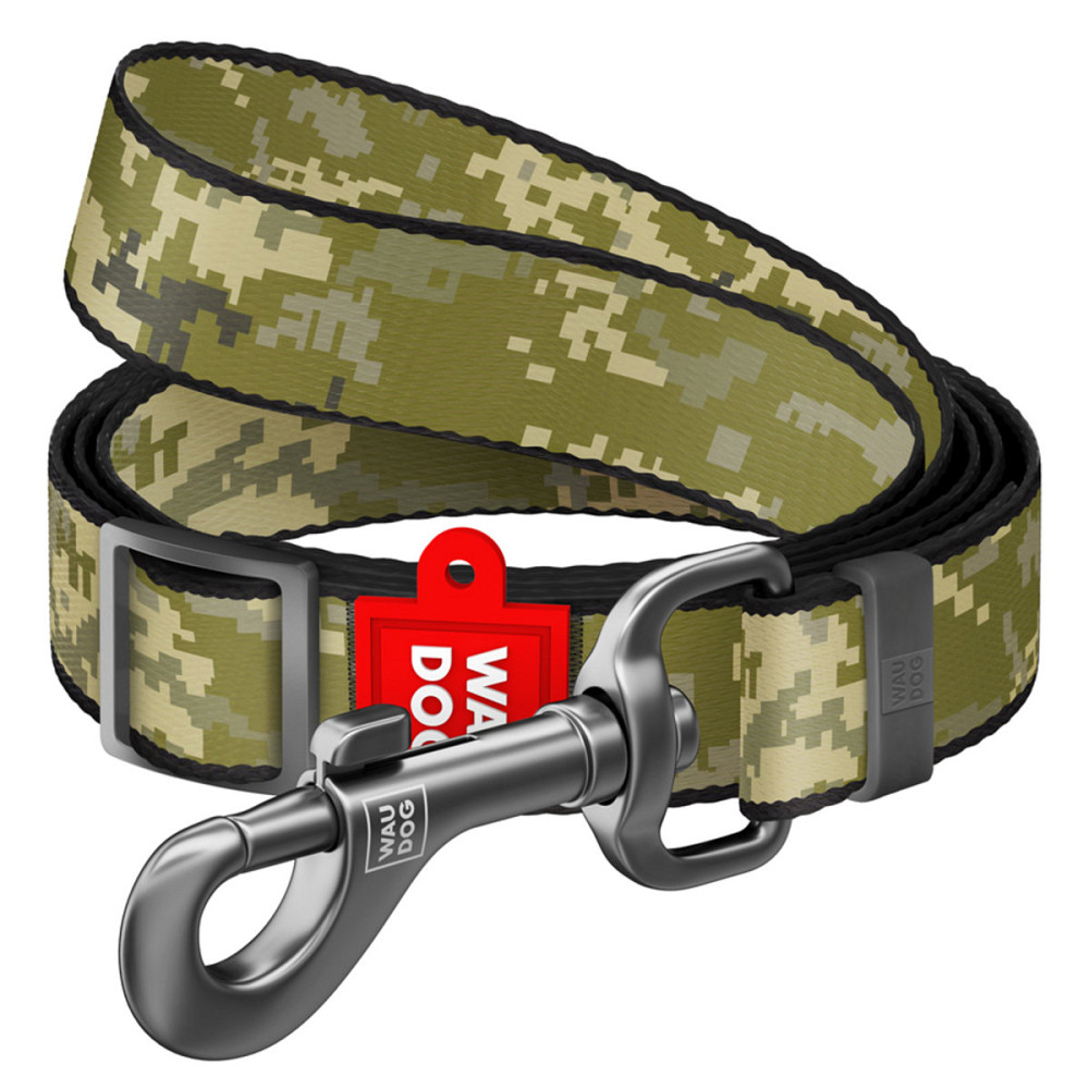 Повідець для собак з нейлону регульований WAUDOG Nylon малюнок "Мілітарі", розмір S, Ш 15 мм, Д 152-183 см Київ - фото 1