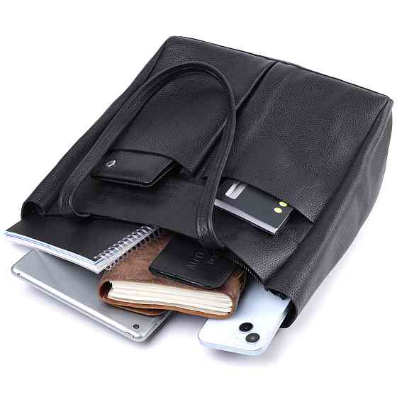 Удобная сумка-шоппер из натуральной кожи Shvigel 22845 Черная Киев