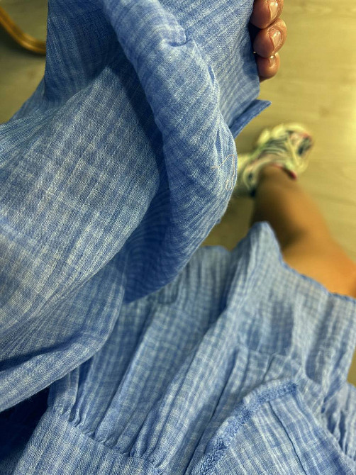 Костюм жіночий Xingyue 318-3 мусліновий у клітинку сорочка оверсайз і спідниця-шорти, блакитний, one size Київ - фото 7