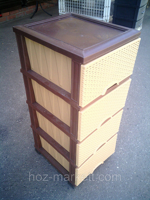 Комод пластиковий тумба на 4 ящики elif ротанг Туреччина беж з коричневим Харків - фото 7